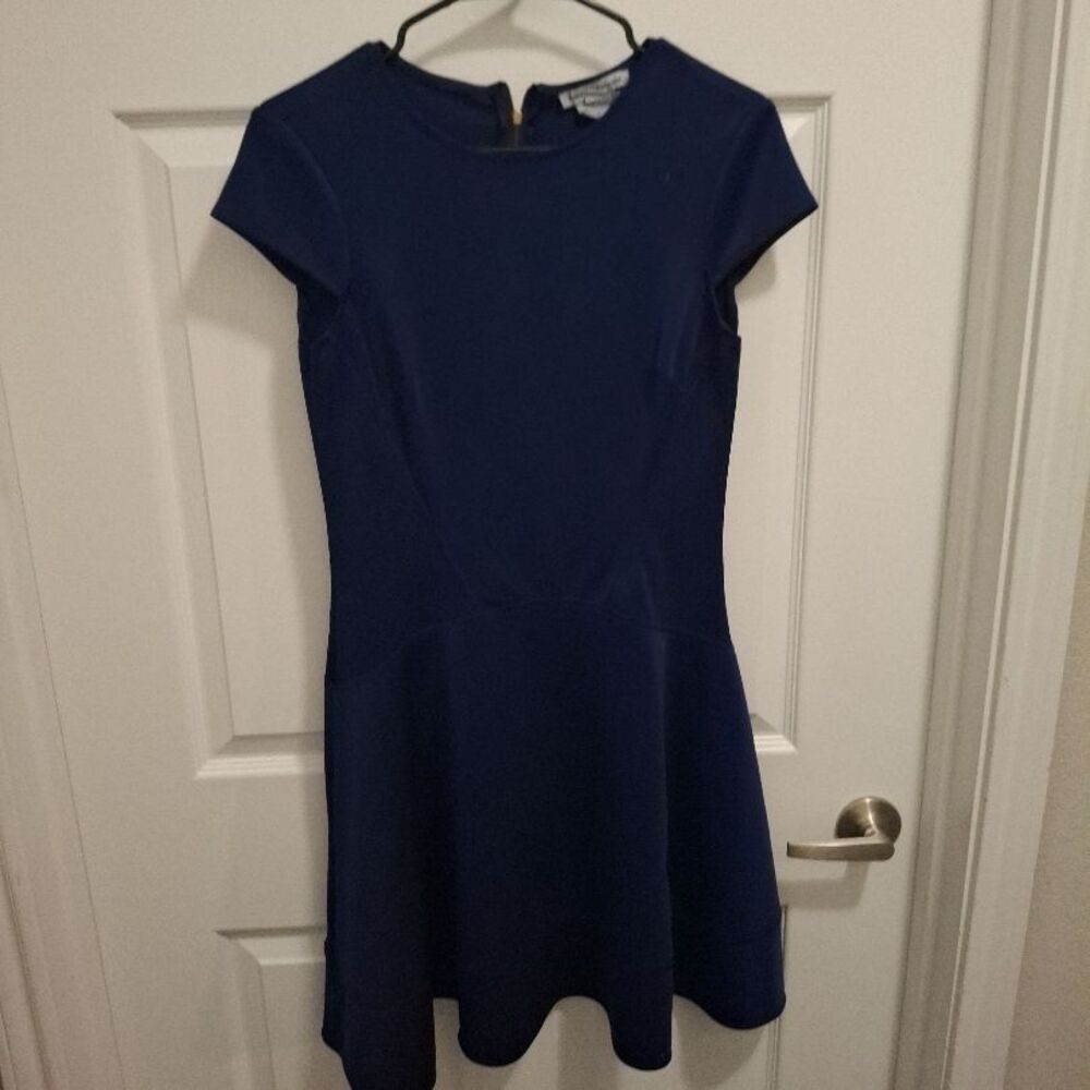 Danny & Nicole Size 4 Navy Blue‎ Gold Back Zipper Fit Flare Dress